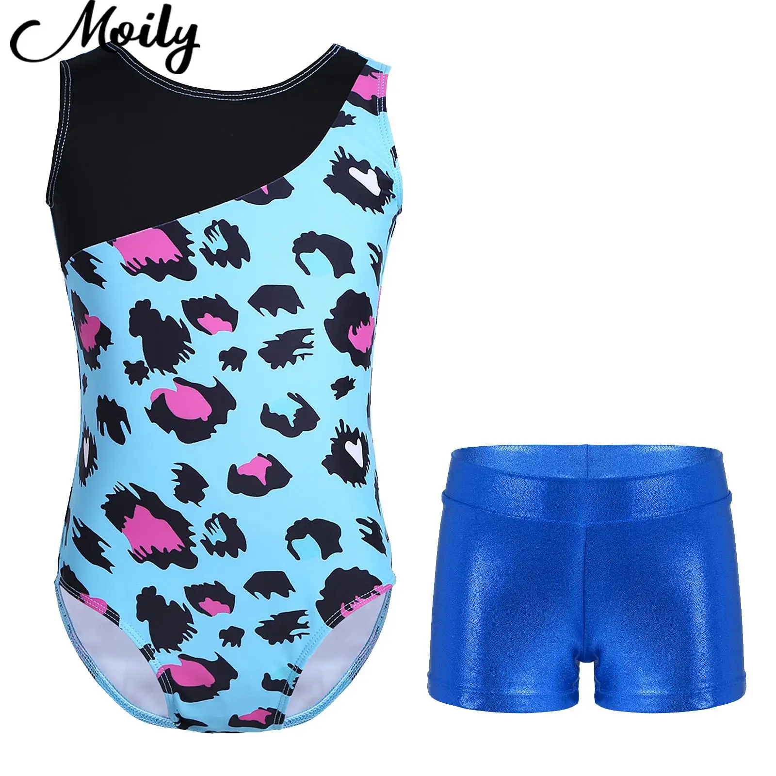 

Toddler Girls Gymnastics Bodysuit for Dancing Costumes Ballet Leotards Round Neck Sleeveless Printed Bodysuit Jumpsuit Dancewear