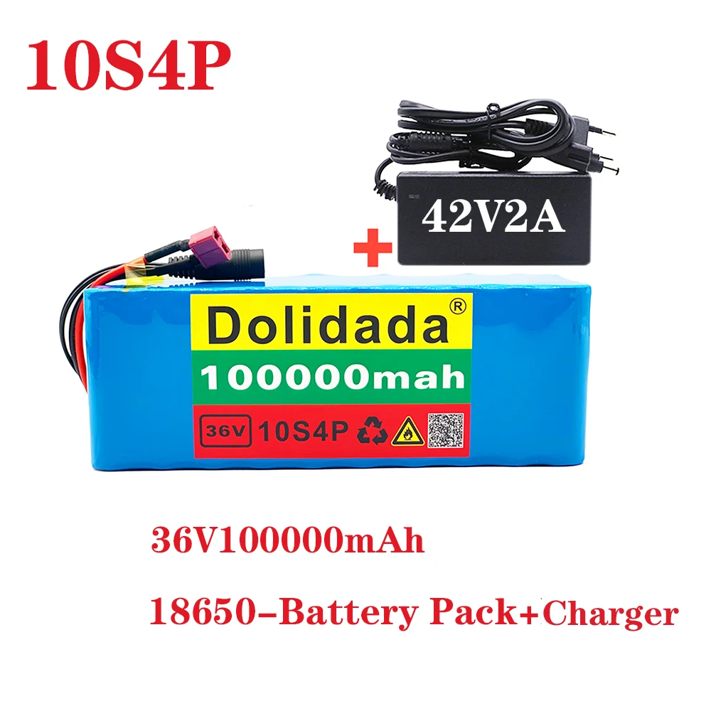 Новый аккумулятор 36V 10s4p 100Ah 1000W большой емкости на литий-ионных батареях 18650 для электробайка-самоката с BMS Tplug включен.