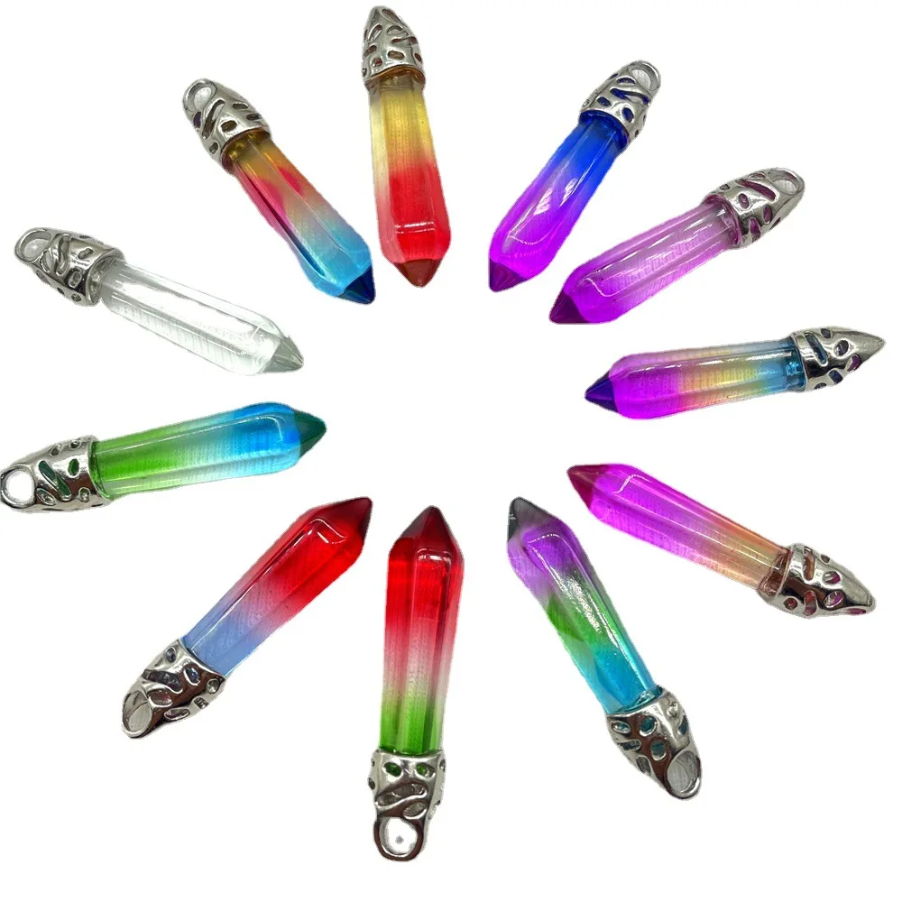 

30PCS Fashion Glass Colorfull Pillar Point Charm Pendants for Jewelry Necklaces making