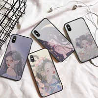 beauty girl art color painting phone case tempered glass for iphone 11 12 13 pro max mini 6 7 8 plus x xs xr