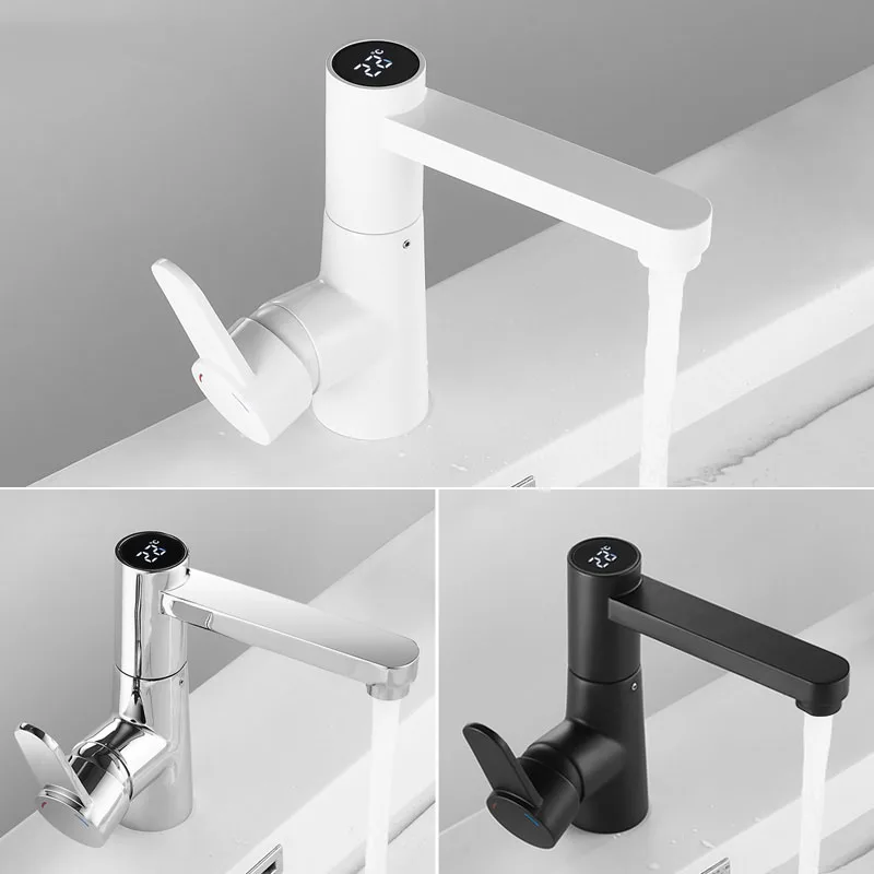 

White/Black/Chrome Bathroom Basin Faucet Brass Smart Digital Display Washbasin Faucet LED Display Temperature Table Mix Tap