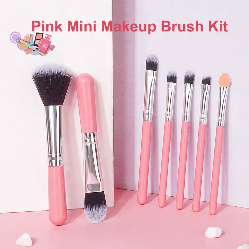 

7pcs/set Pink Mini Makeup Brush Kit Powder Foundation Brush Eye shadow Eyebrow Smudge Brush Cosmetics Beauty Tools For Women
