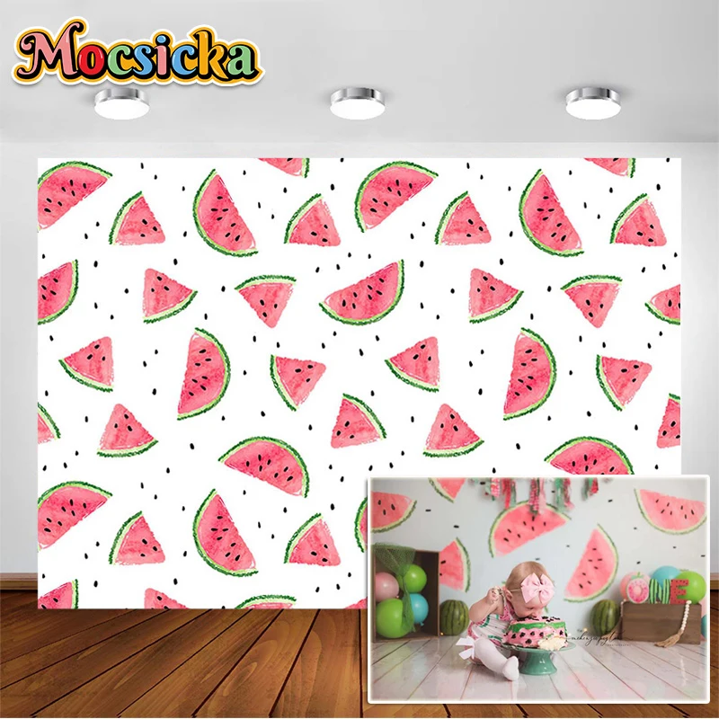 Baby Shower Photography Background Hot Summer Cool Watermelon Backdrop 1st Birthday Kid Portrait Photo Studio Prop Photocall