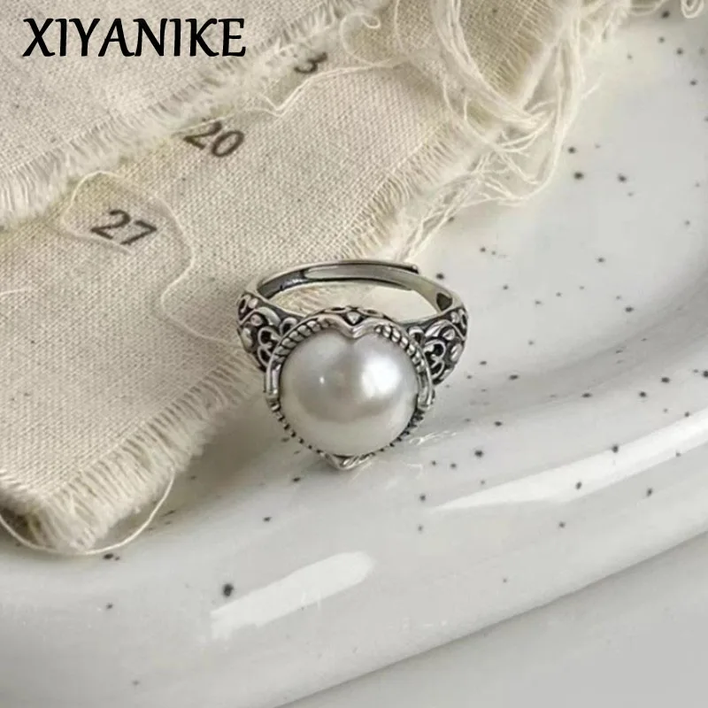 

XIYANIKE Vintage Hollow Carved Pearl Cuff Finger Rings For Women Girl Fashion New Jewelry Friend Gift Party anillos mujer