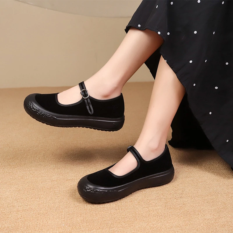 Женские одинарные туфли весенне-осенние новые замшевые тканевые с круглой