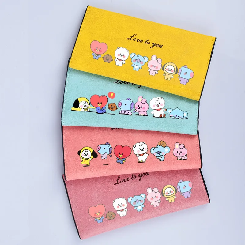 New Bt21 Kawaii Faux Suede Long Wallet Cartoon Anime Cute Leather Lady Purse Card Credit Id Card Holder Case Money Bag Gifts
