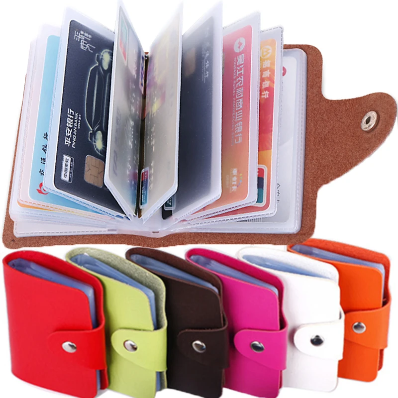 Business Card Holder Anti-theft ID Credit Card Holder Fashion Women's 24 Cards Slim PU Leather Pocket Case Coin Purse Wallet