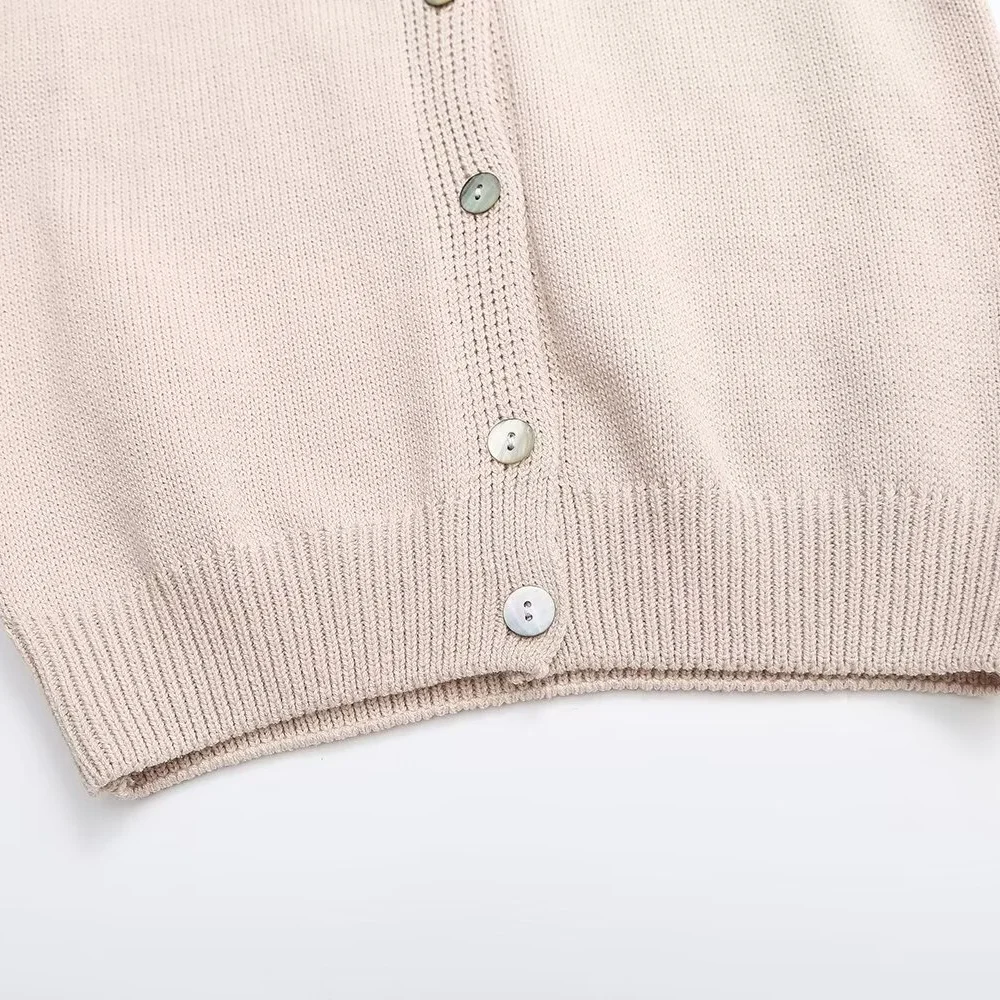 Женский вязаный кардиган с коротким рукавом бусинами