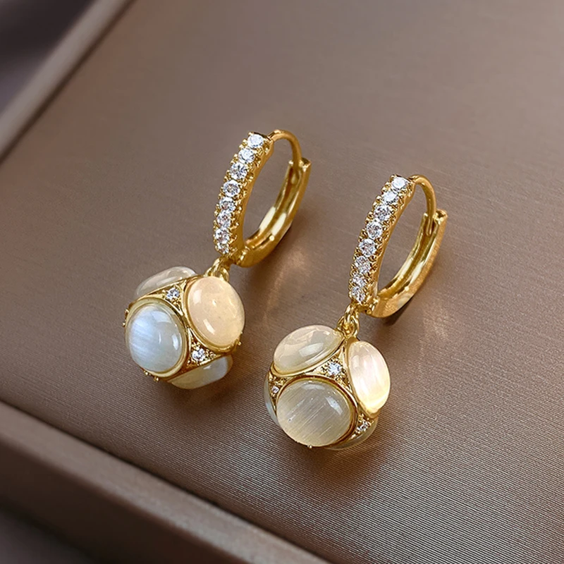 

Fashion Hoop Earrings Flash Opal For Women Girls Metal Chain Jewelry Ladies Classic Trendy Gift Wedding Party