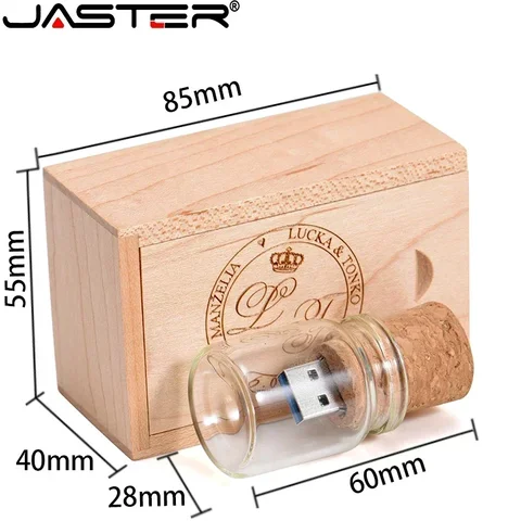 Флэш-накопитель JASTER, 5 шт./партия, USB 2,0, стеклянная флэш-карта в виде бутылки для дрифта, свадебный подарок, флэш-накопитель с пробкой, 32 ГБ, 64 ГБ, 128 ГБ