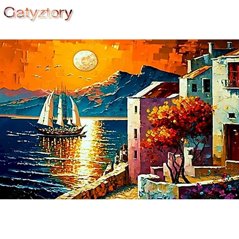 

GATYZTORY Paint By Numbers Hand Painted Paintings Art Gift DIY Pictures By Number Drawing On Canvas Sunset Scenery Kits Home Dec