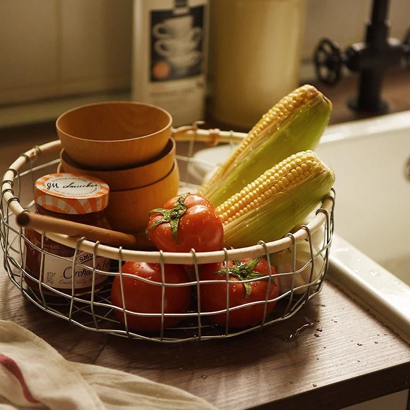 

Iron Wire Woven Sundries Snack Desktop Storage Basket Egg Basket Vegetables Fruit Storage Basket