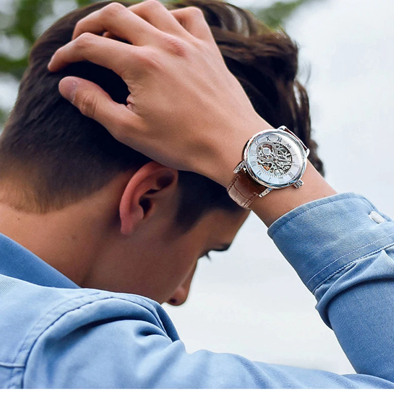 

Горячая Распродажа 2023, светящиеся Автоматические наручные Роскошные мужские часы с отверстием, водонепроницаемые деловые модные новые часы в Корейском стиле