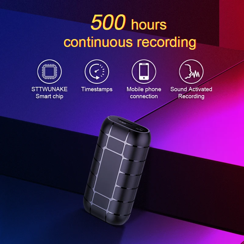 500hours Digital Recording Device Professional Sound Dictaphone Audio Micro Record Portable Small