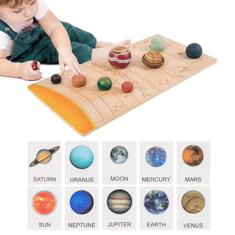 

Wooden Solar System Puzzle Colorful Sun Earth Space 8 Planets Science Puzzles Toys For Children Training Educational Toy Gift