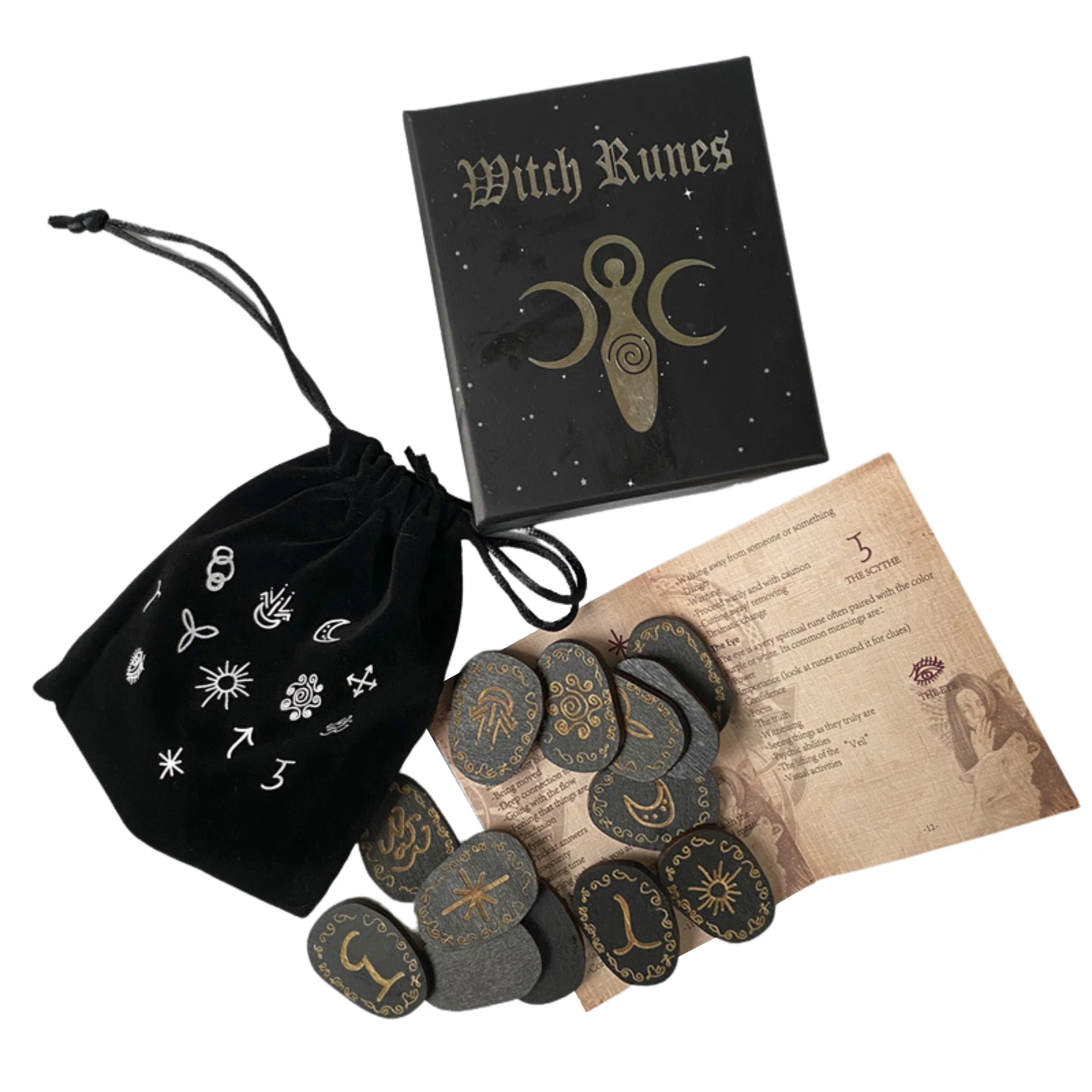 

14 PCS Handicrafts Rune Engraved Rune Symbol for Meditation Divination Rune Stones Set with Storage Bag Witchcraft Supplies
