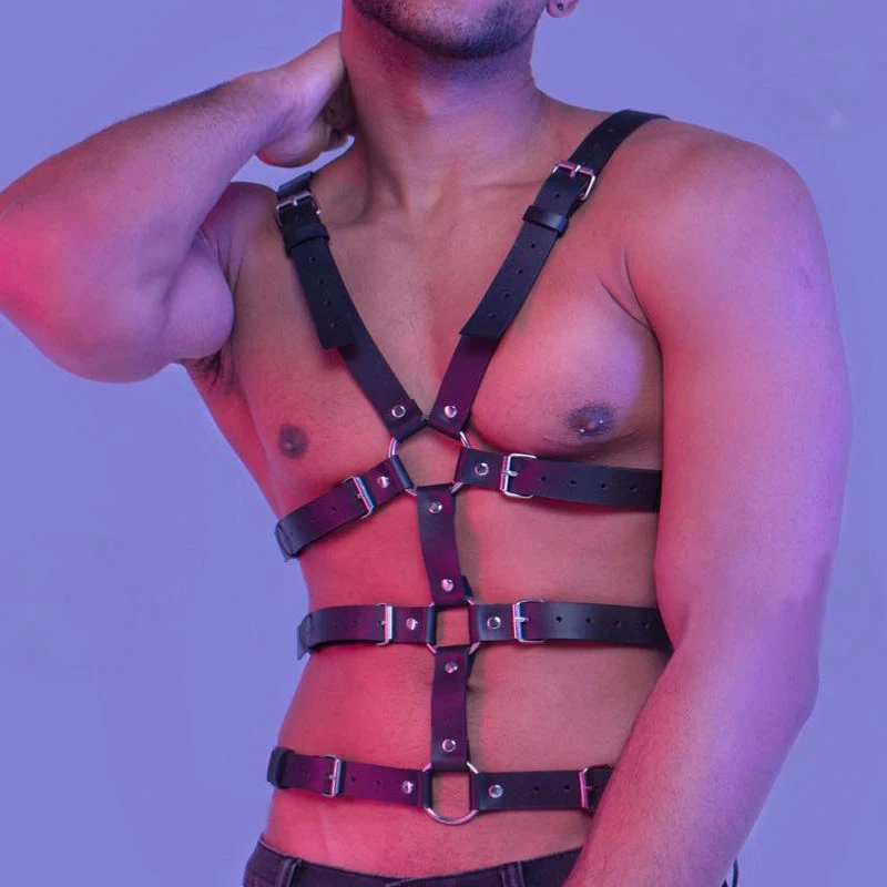 

Man Adjustable Leather Harness Body Chain Chest Punk Belt Clubwear Costume Festival Party Rave Sexy Clothing Accessories Jewelry