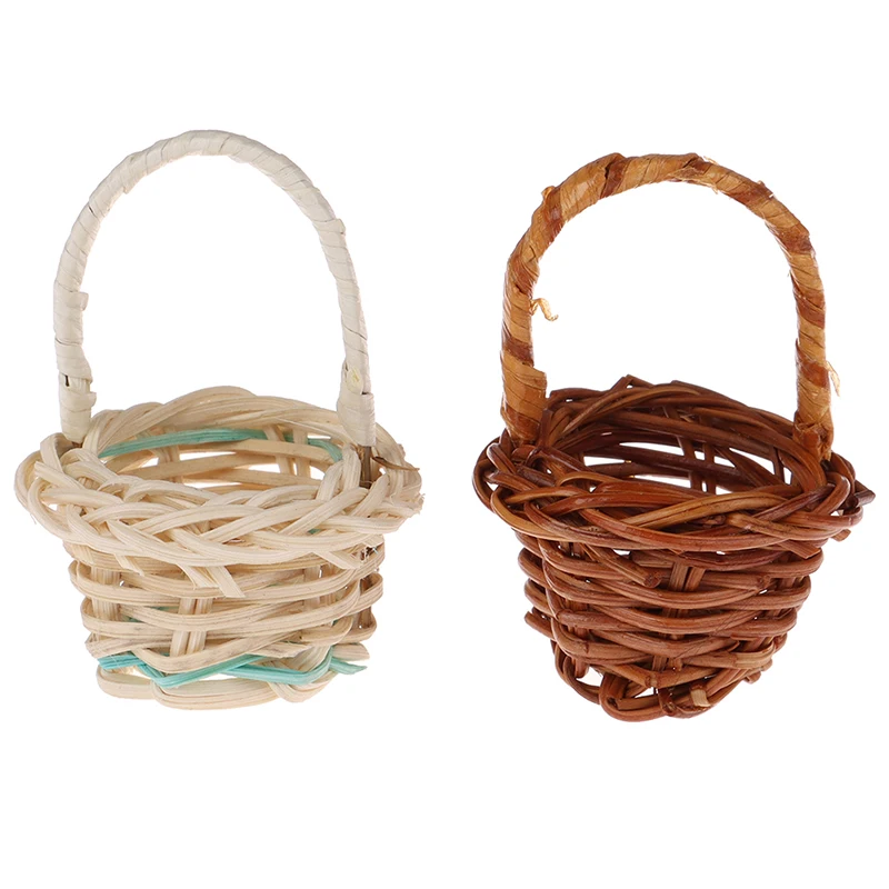 

2Color Mini 1/12 Cute Dollhouse Rattan Iron Frame Frame Hand Woven Vegetable Food Storage Basket Dolls Miniature Decoration