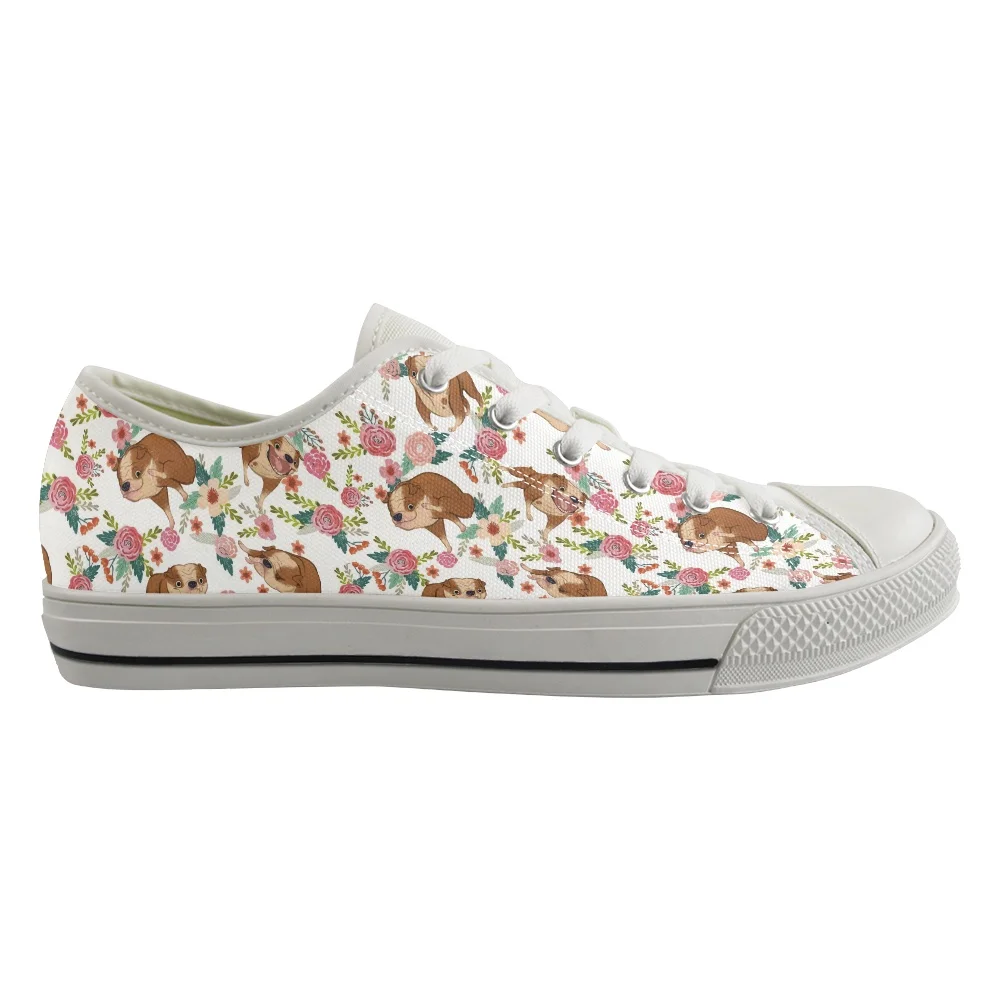 

ELVISWORDS Cute Animal Dog and Flower Pattern Woman Low Top Canvas Shoes Spring/Autumn Woman Sneakers Girl Vulcanized Shoe