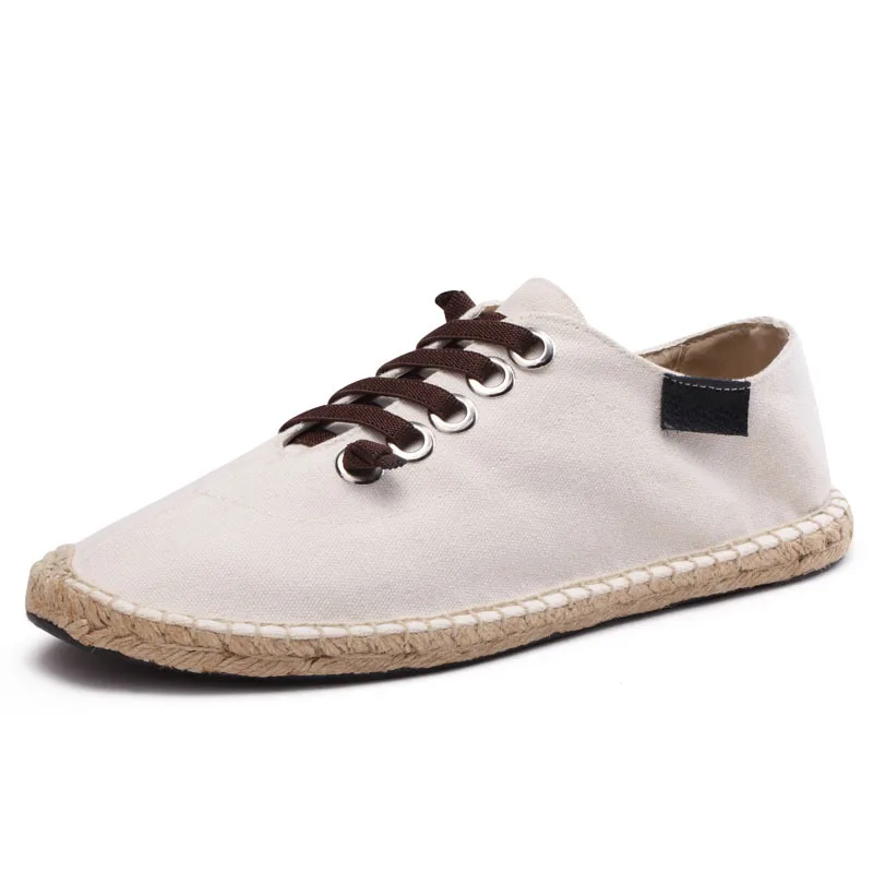 

New Fashion Canvas Shoes Men Flat Casual Footwear Breathable Hemp Lazy Male Shoes Cool Young Man Shoes Cloth Footwear Black Blue