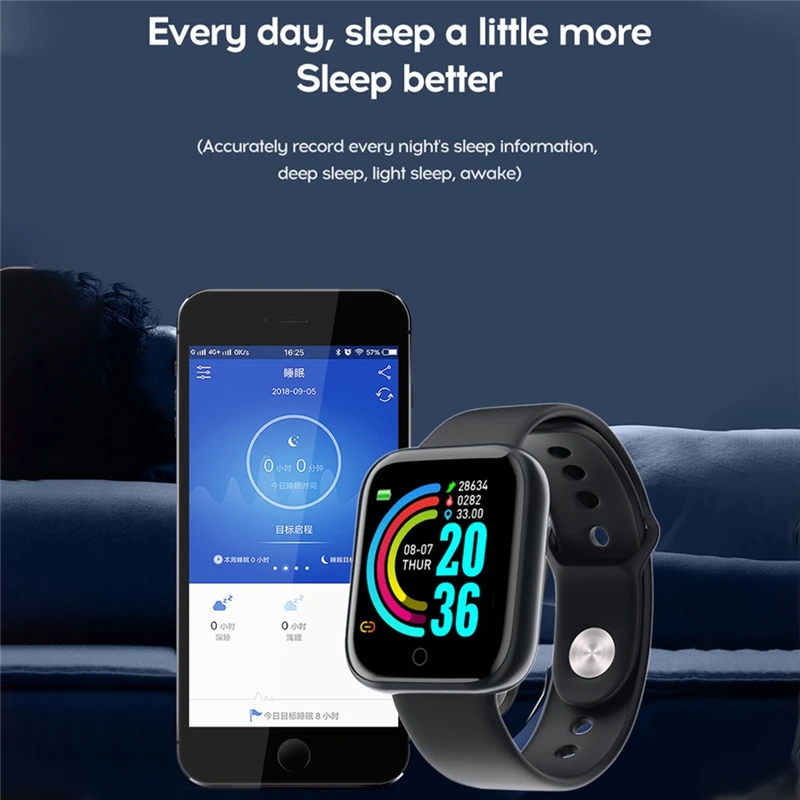 

Y68 Smartwatch Fitness Bracelet Heart Rate Monitoring Reminder Step Counting Information Push Sleep Analysis D20 Sport Smartband