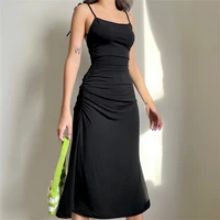 fashion strappy ruched sexy black dress irregular elegant backless long dress party summer dresses women 2022 clothes
