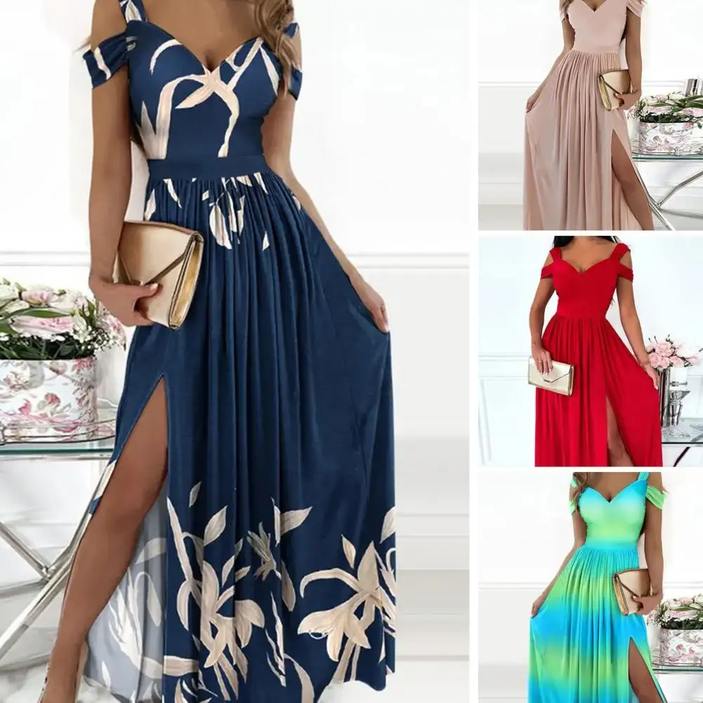 

Gown Dress Backless Maxi Dress Pleated Split Hem Sleeveless Maxi Dress