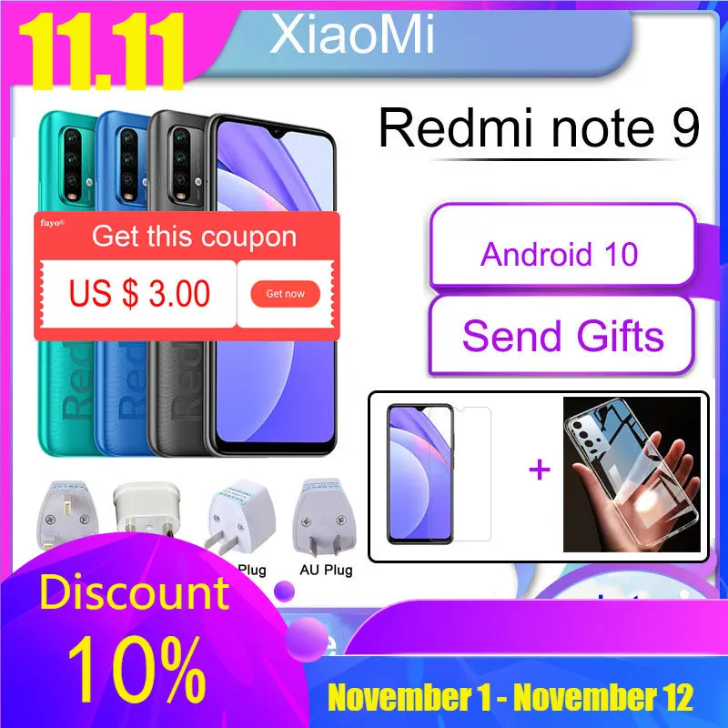 

r Original Xiaomi Redmi Note 9 Smartphone 128GB Global Version Helio G85 Octa Core 6000mAh