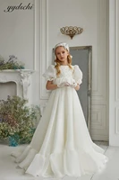 2022 elegant white flower girl dresses vestidos de luxo para festa puff sleeves princess ball gown first communion dress for kid