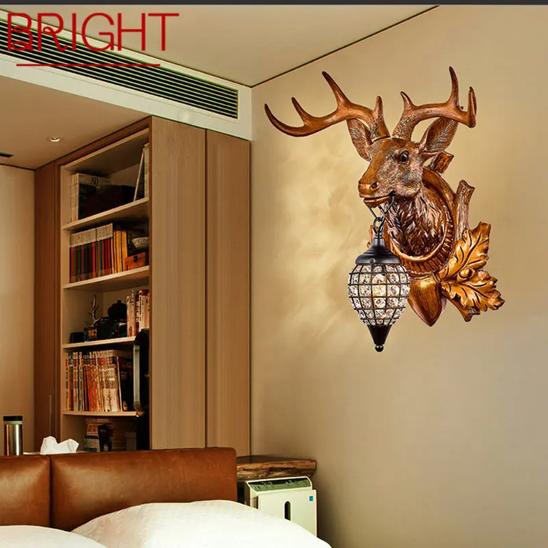 

BRIGHT Modern Antlers Crystal Wall Sconce LED Lamp Creative Bedside lighting For Home Living Room Porch Decor