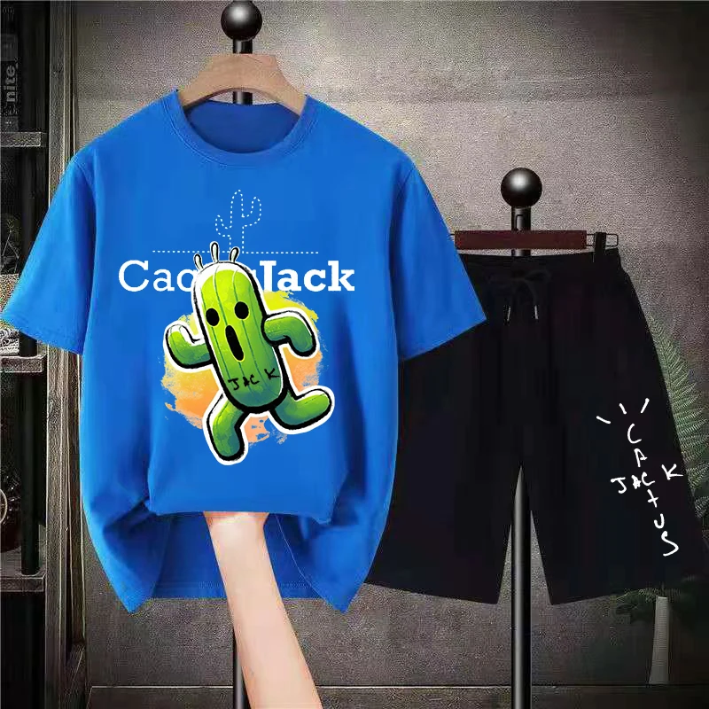 2023 Casual Men's Summer Set Street Trend Cartoon Pattern Oversized Short Sleeve Animation Clothing Cotton T-shirt Shorts Set