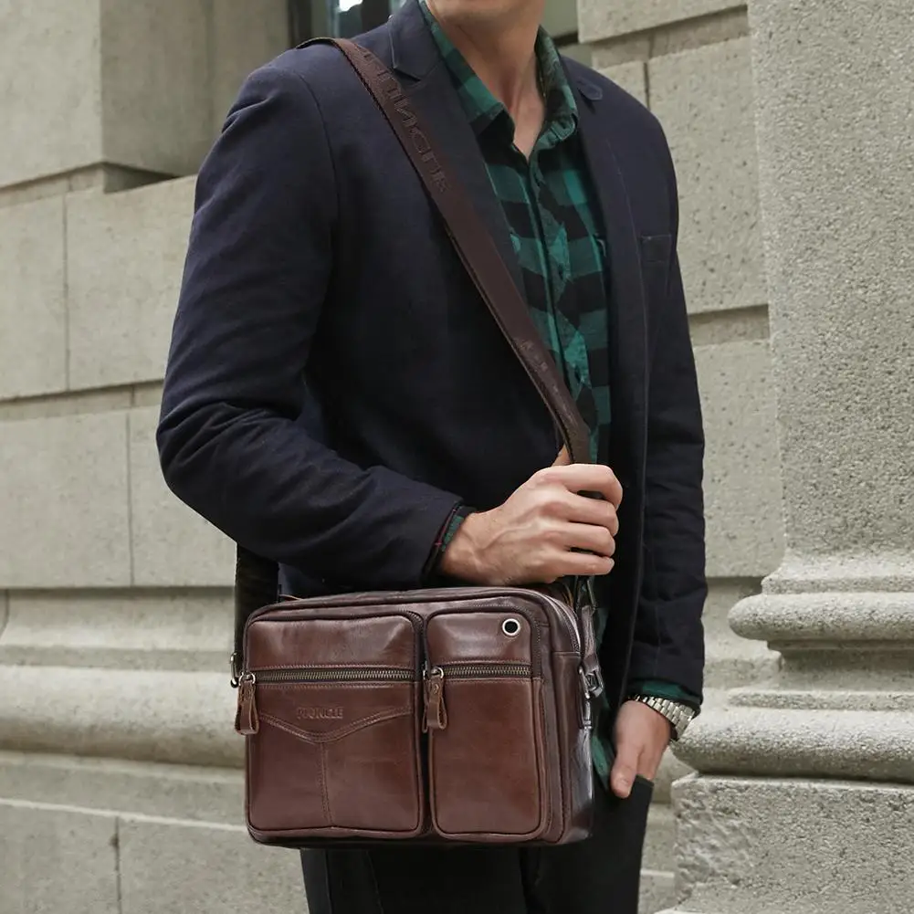 

Hot Sale Handbags Wear-resistant Solid Genuine Cowhide Leather Shoulder Bag Men Travel Crossbody Bags Messenger Handbag