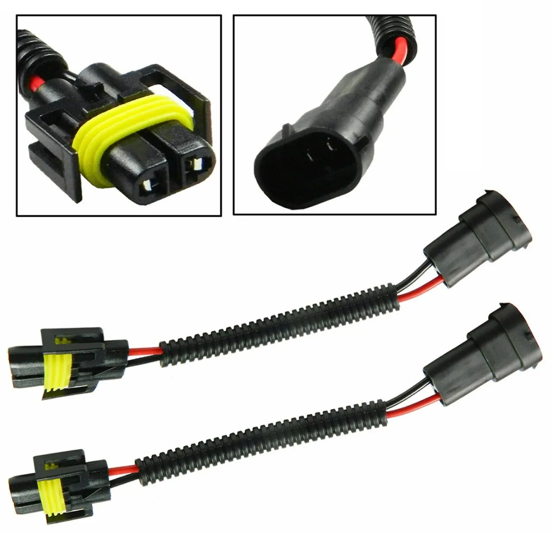 New 2pcs H8 H9 H11 Extension Wire Harness Sockets Adapters Connector For Headlight