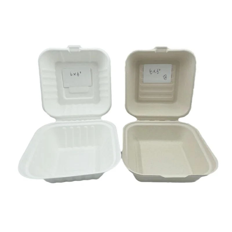 

Take away Biodegradable Bagasse lunch box for food packaging sugarcane paper box with Hinged Lid compartment clamshell