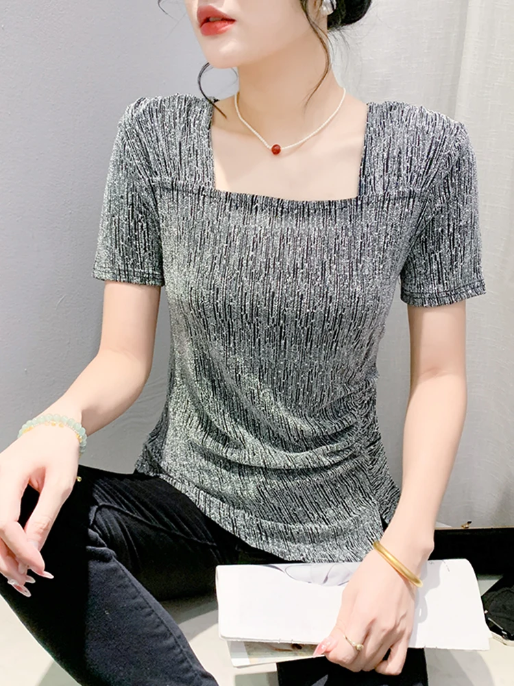 Европейские товары Женская футболка с нерегулярным разрезом и коротким рукавом