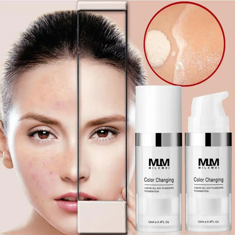 

12ML Makeup Color Changing Liquid Foundation Makeup Base Face Cover Concealer Long Lasting Makeup Skin Tone Foundation TSLM2