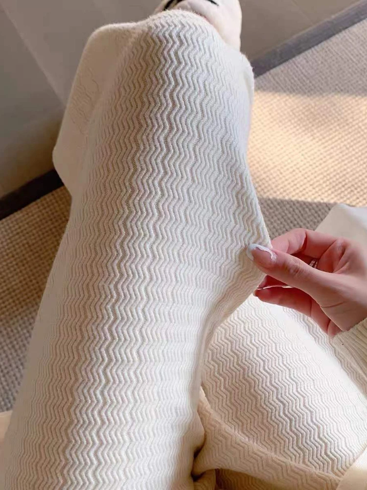 

Fashion Elegant Women Pants Pink High Waist Knitting Wide Leg Pants Autumn Loose Comfortable Stripe Straight Trousers for Women