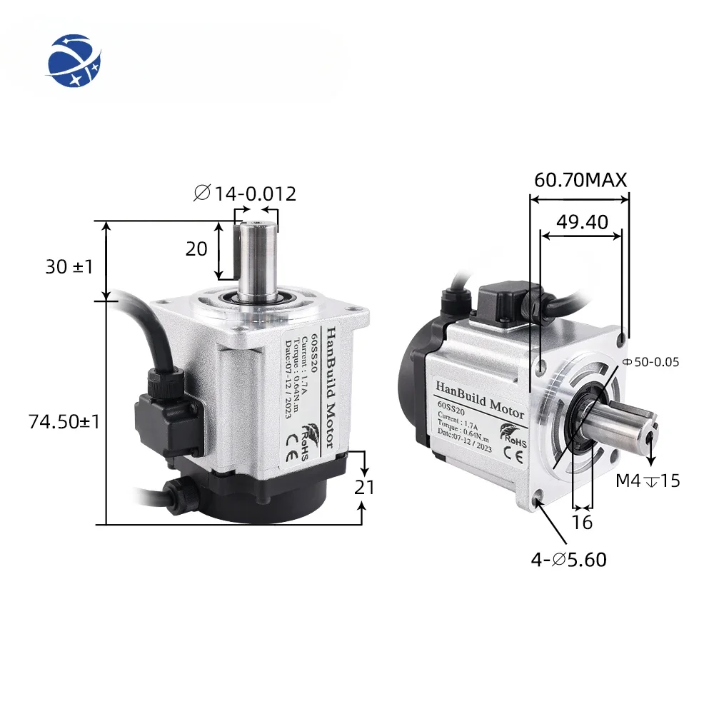 HanBuild 60SS20 0.64N.m 1.5A 3000-6000 об/мин мини-фристор ASD220 220 В робот ЧПУ станок 200 Вт ac