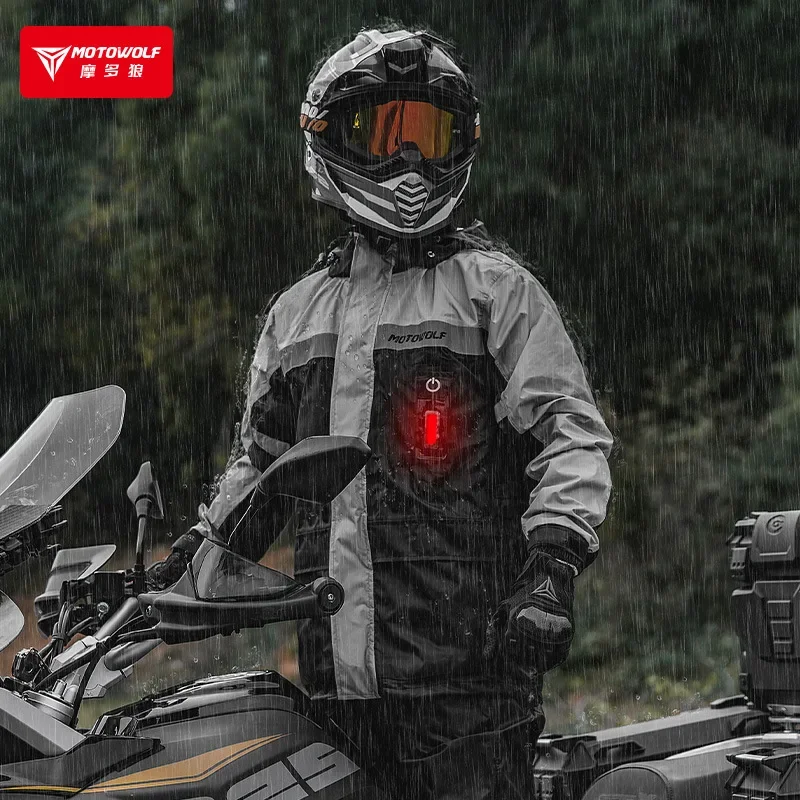 Фото Мотоциклетный дождевик Motowolf, водонепроницаемый плащ для мотоциклиста, мужские и женские уличные байкерские дождевики со светодиодной сигнальной лампой №4