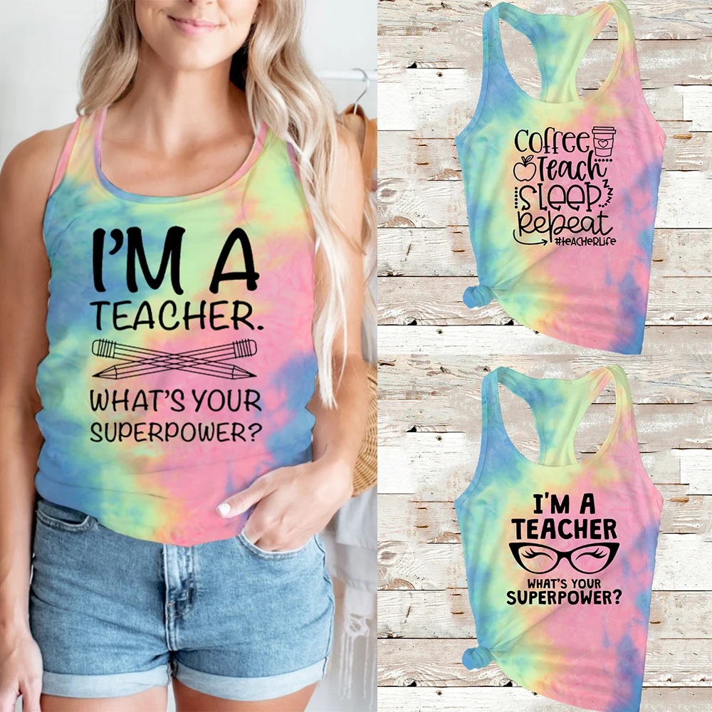 

I Am Teacher What Is Your Superpower Printed Tank Top Teacher‘s Summer Loose Vest Racerback Tank Top Teacher Appreciation Gift