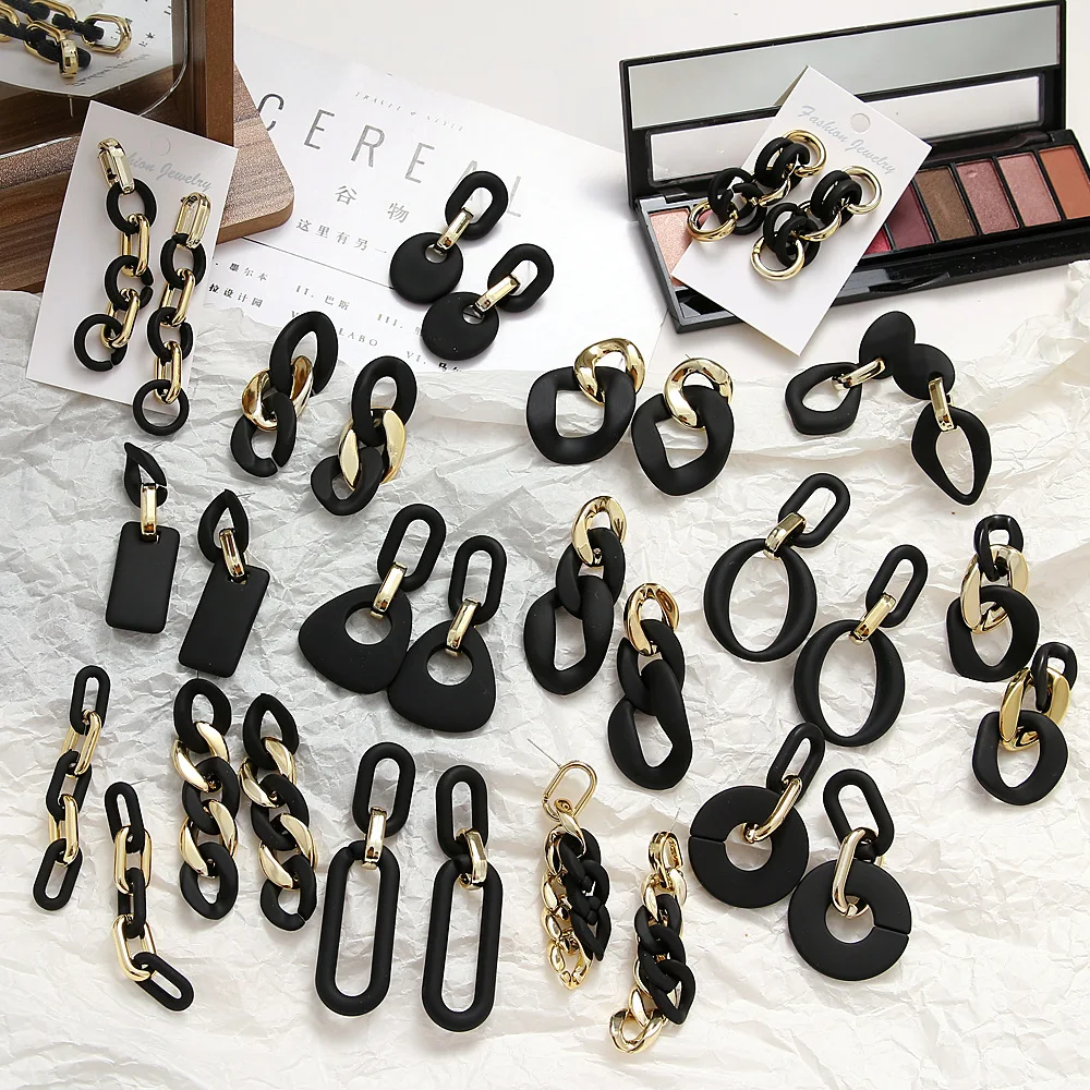 

Fashion Geometric Black Chain Drop Earrings for Women Exaggerated Acrylic Alloy Dangle Earrings Trendy Jewelry Gifts