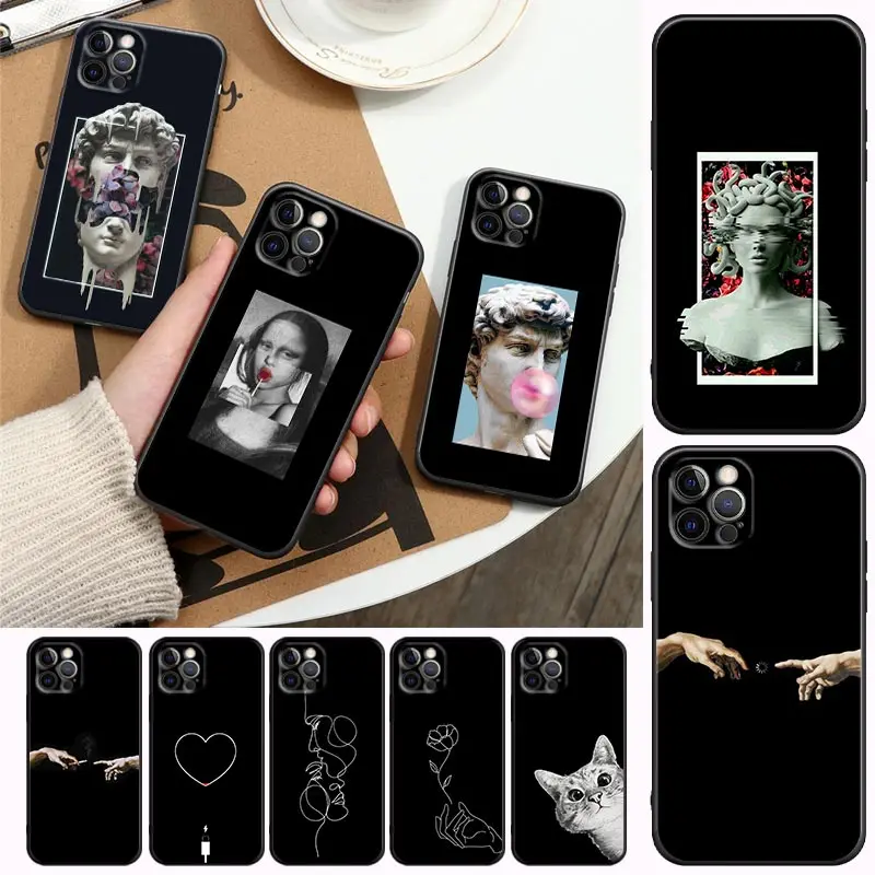 

Lovely Black Funny Art Abstract Phone Case For Apple iPhone 14 13 12 11 Pro Max 8 7 SE 2020 2022 XR XS Mini Plus 5G Cover Fundas