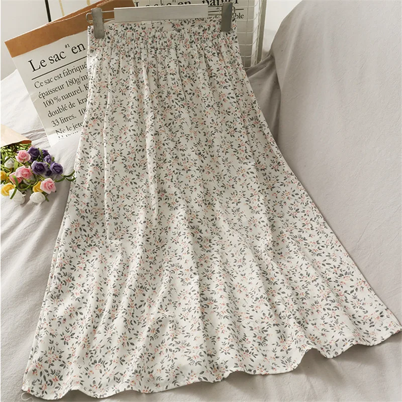 

Women Skirt Summer New Korean Ins Fashion Temperament Gentle Vintage Floral Slim Versatile High Waist Female Skirt
