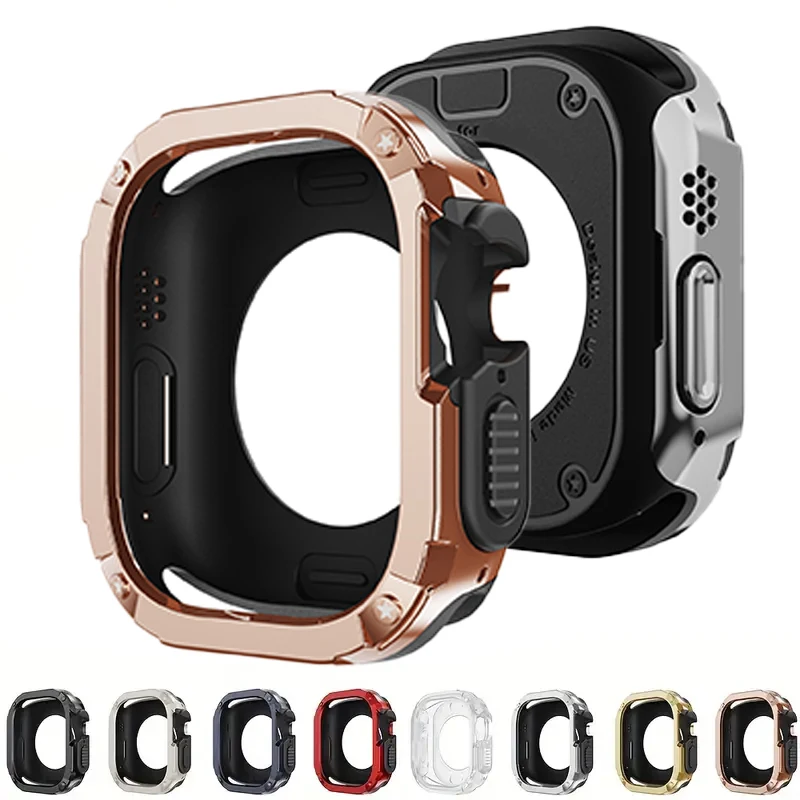 Чехол 2 в 1 для Apple Watch Series 9/8/7 Ultra 41 мм 45 40 44 49 ТПУ + противоударный защитный бампер ПК