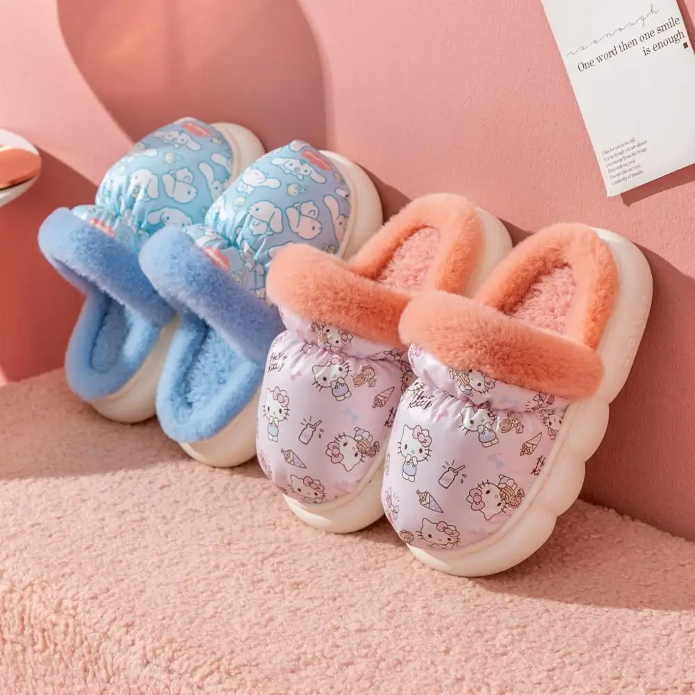 

Симпатичные хлопковые тапочки Sanrio Mymelody Cinnamoroll, милые женские нескользящие плюшевые зимние теплые тапочки для девочек, рождественский подар...