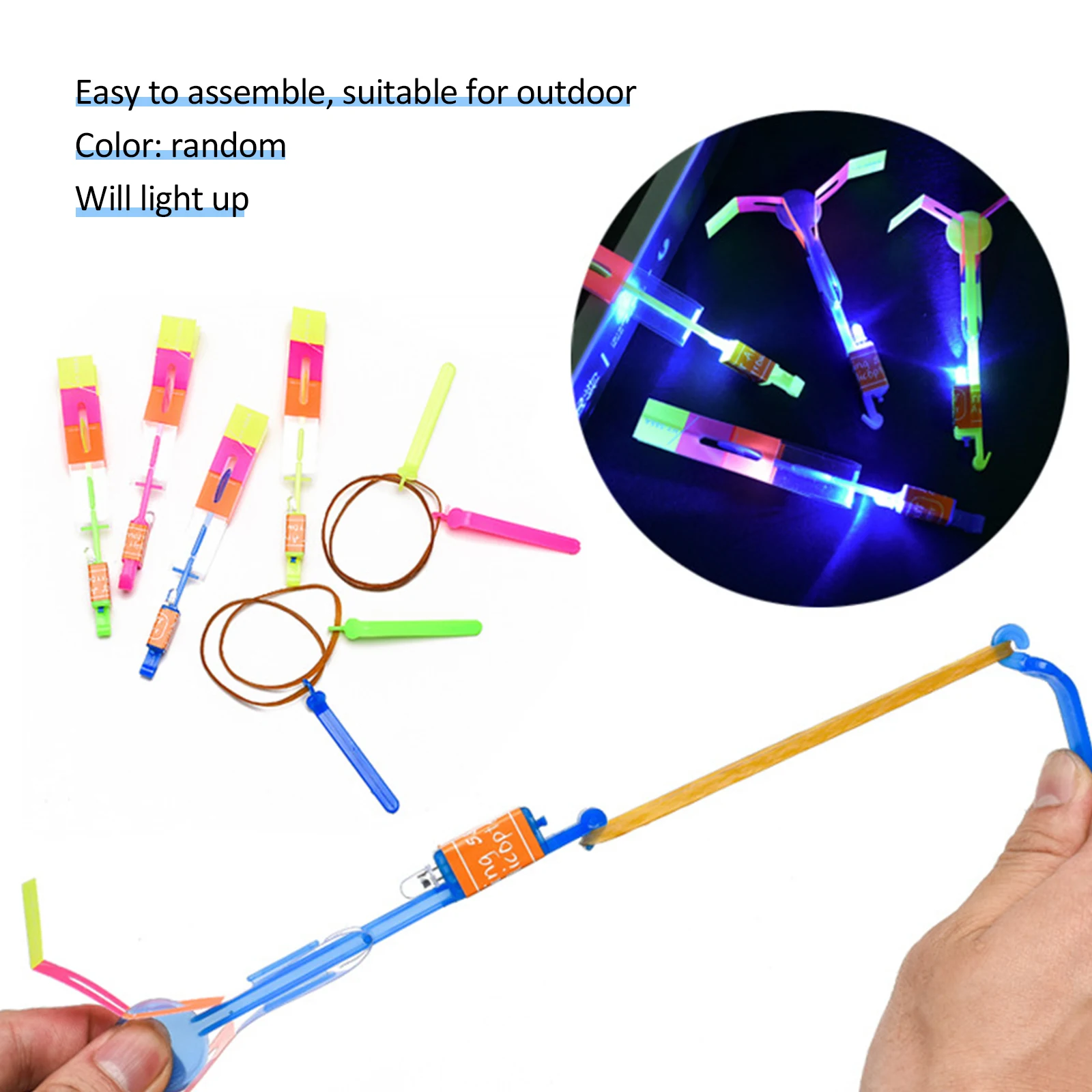 LED Light Arrow Flying Toy Elastic Slingshot Flying Copters Outdoor Night Game for Kid Bamboo Dragonfly Toy Kid Gift