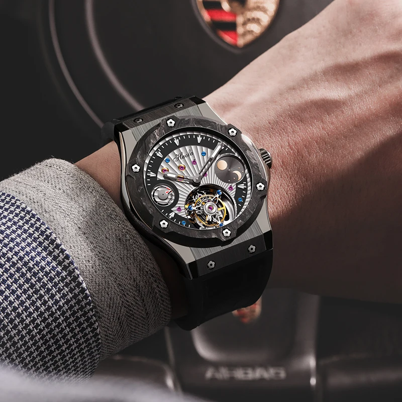 Фото Часы Haofa Flying Tourbillon для мужчин, механические наручные часы с сапфировым стеклом и индикатором дня и ночи, деловые повседневные часы 1915 №3