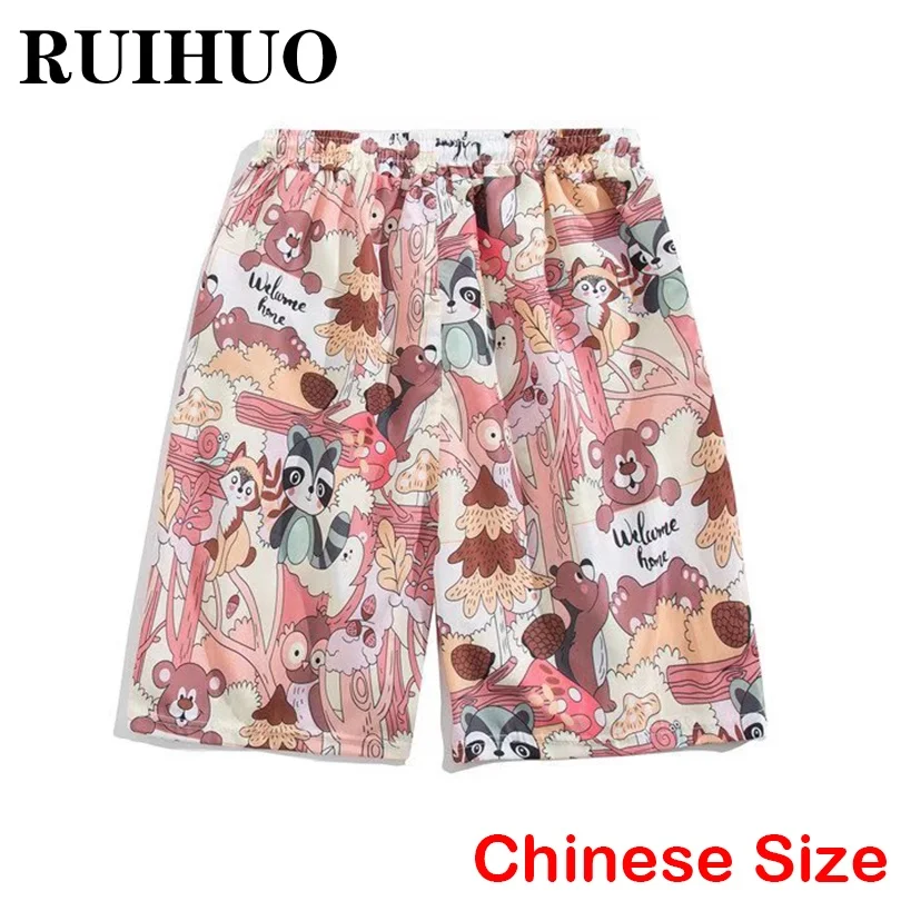 Шорты RUIHUO мужские с мультяшным рисунком хлопок повседневные Летние Короткие