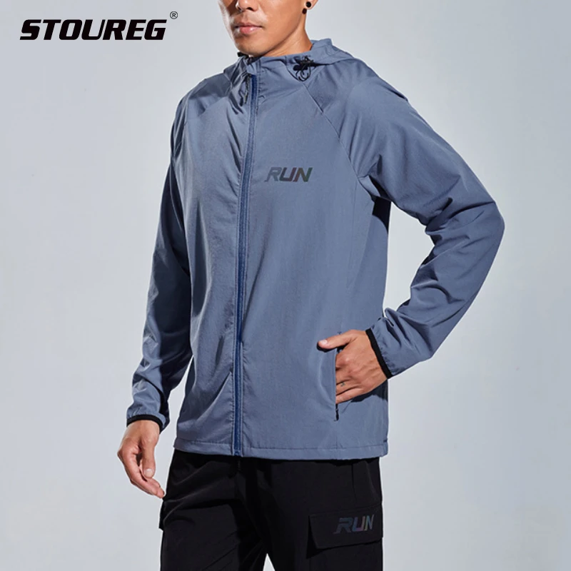 

STOUREG Autumn Winter Men Running Jackets Gym Sportswear Sports Coat Men's Outdoor Solid Color Fitness Hooded Training Top