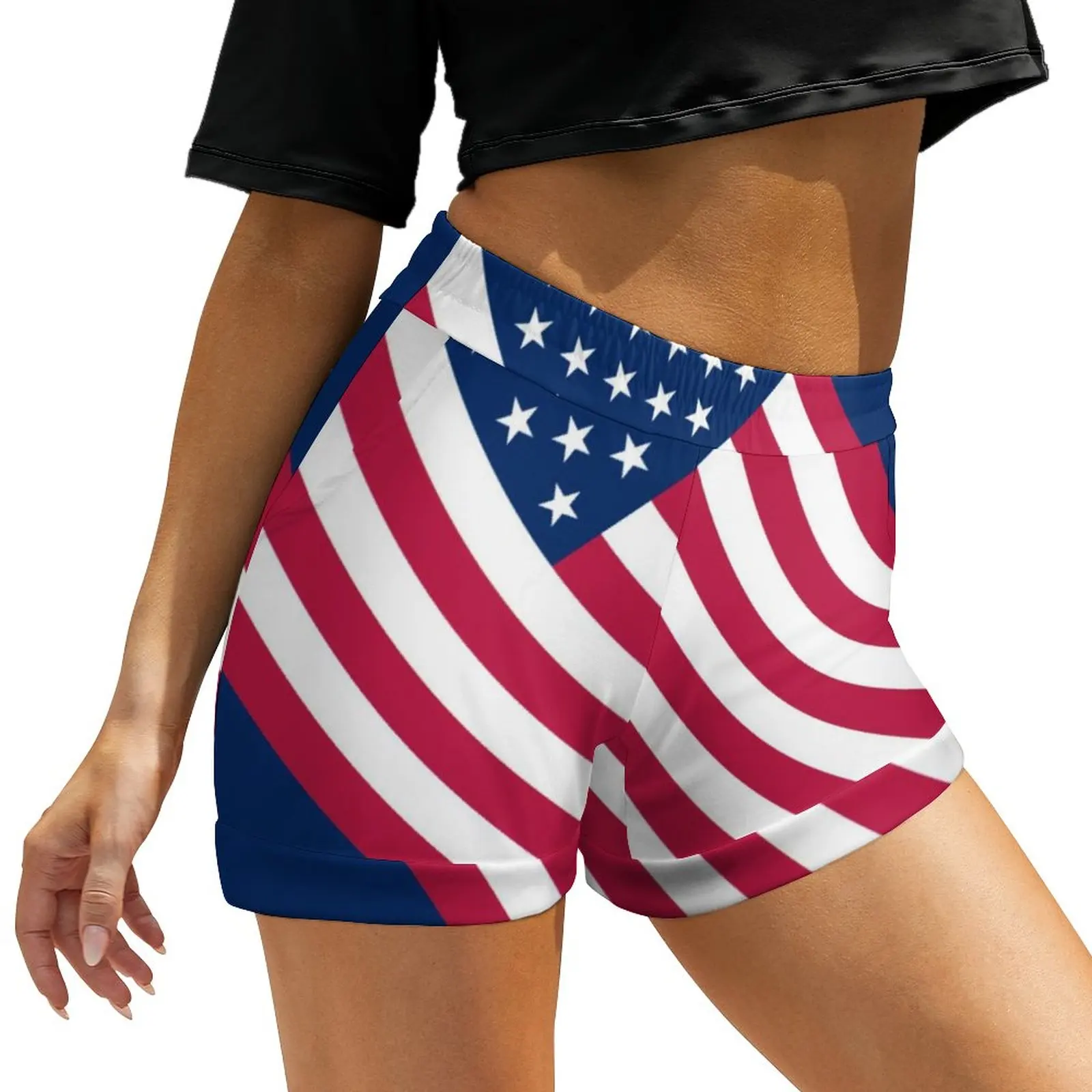 

Patriotic American Flag Shorts Elastic High Waist Kawaii Shorts Women Korean Fashion Oversized Short Pants Summer Print Bottoms